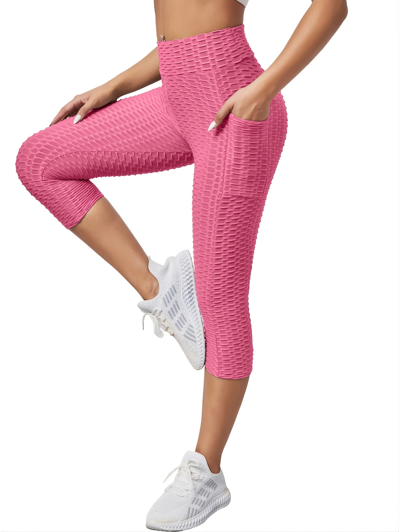 Description Picture 6 of itemAnti Cellulite Biker Shorts with Pocket Bubble Wide Waistband Scrunch Butt Sports Short Leggings Stretchy Gym Running Tights