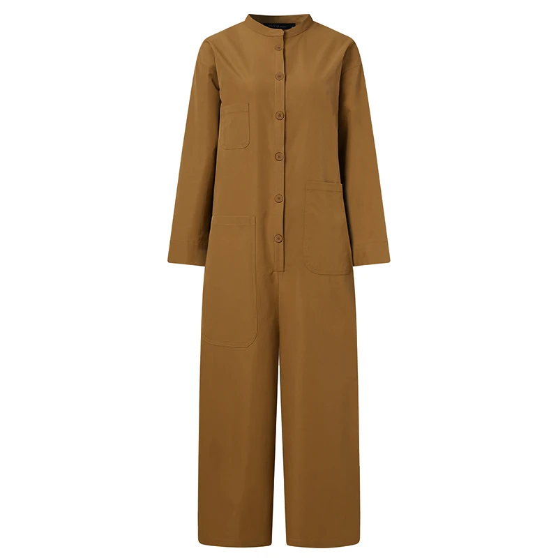 Description Picture 5 of itemWomen Jumpsuit 2023 Female Oversized Romper Autumn Loose Pockets Overalls Casual Solid Stand Collar Bottom