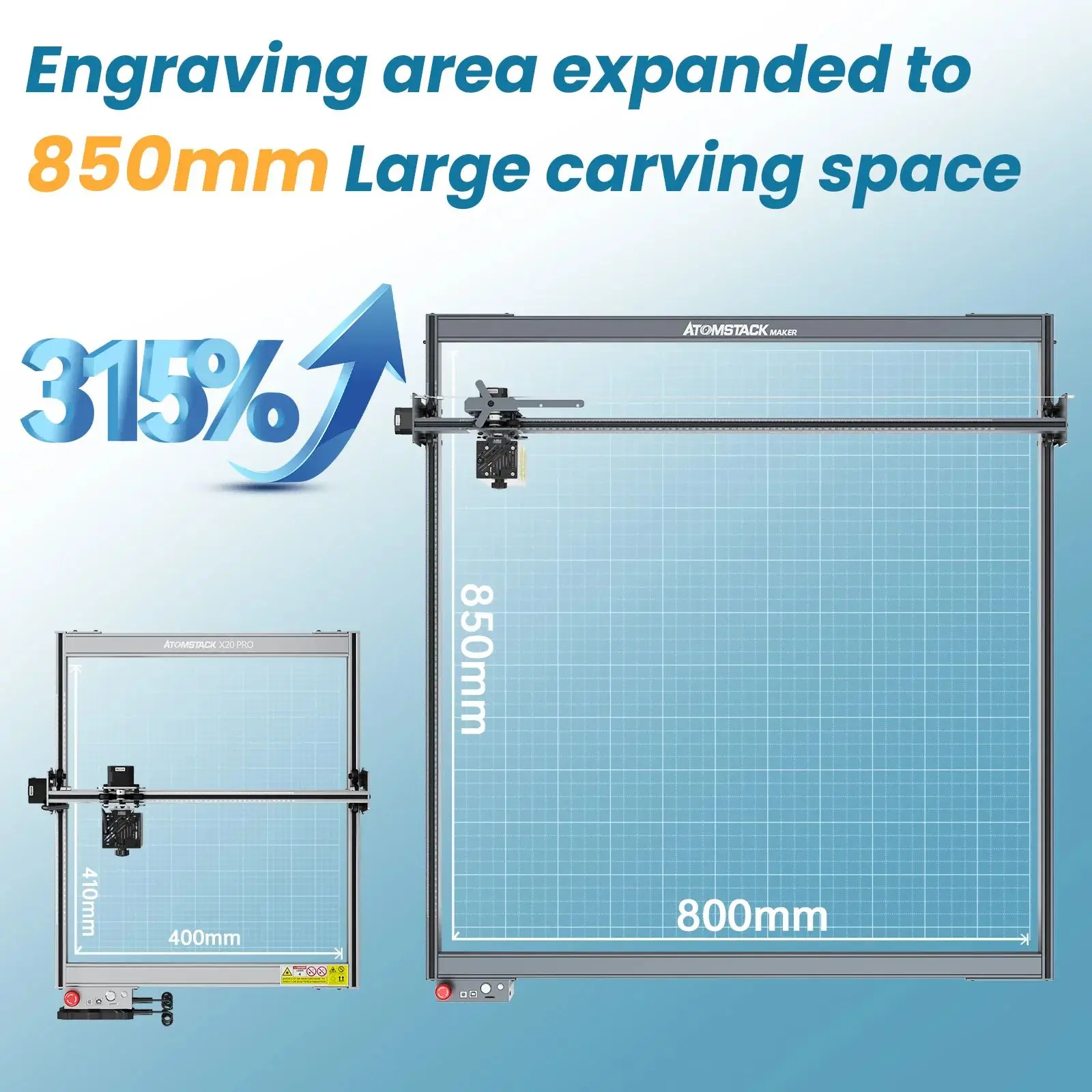 Description Picture 2 of itemAtomstack S20 X20 A20 Pro with Extension Kit Up to 850mm*800mm 130W Quad-Laser Engraving and Cutting Machine Cutter Engraver