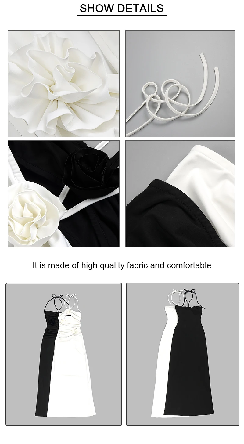 Description Picture 6 of itemVC White Dress Woman Sexy Stereo Flowers Design Halter Sleeveless Elegant Party Evening Long Dress Vestidos