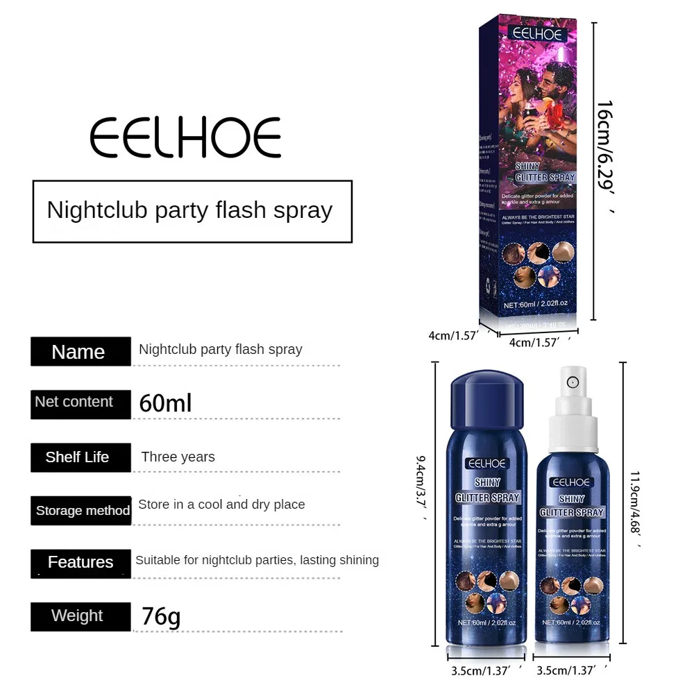 Description Picture 3 of itemBrighten Skin Highlighter Powder Party Bar Glitter Makeup 60ml Highlight Spray Face Body Glitter Shimmer Shiny Powder Cosmetics