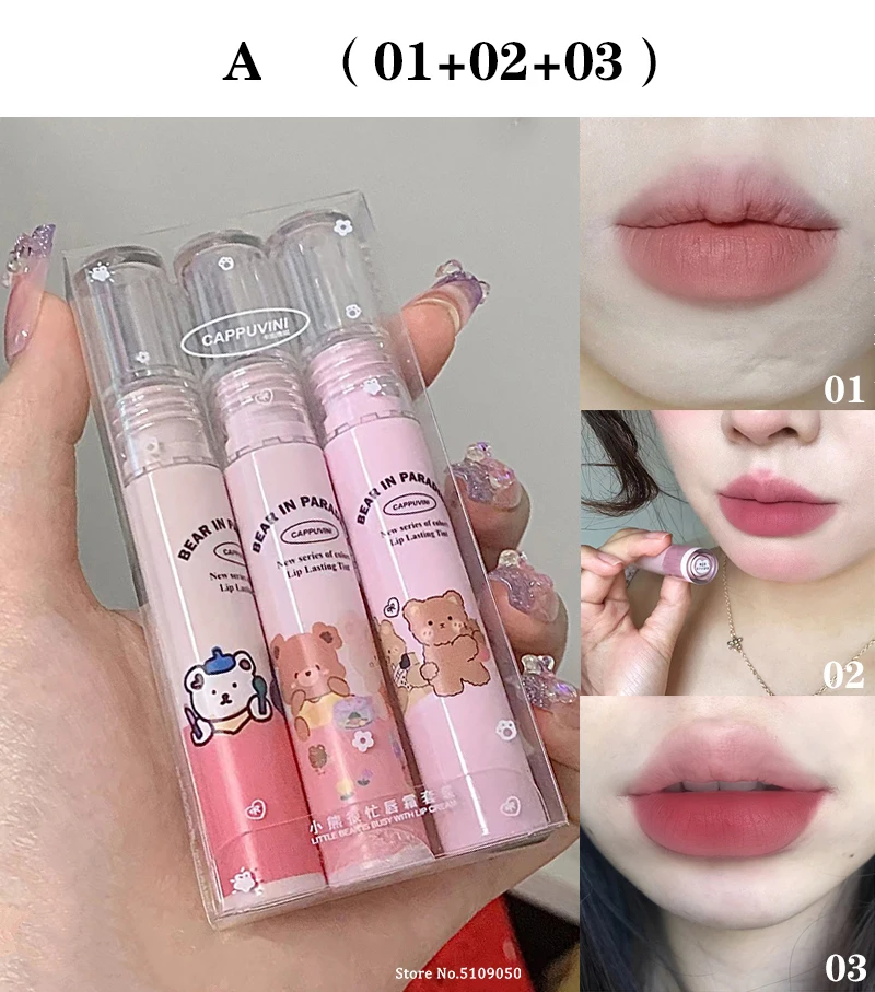 Description Picture 5 of itemVelvet Matte Lipstick Blush Waterproof Long Lasting Cute Bear Lipgloss Non-Stick Cup Makeup Lip Tint Mud Cosmetic Kit Gift