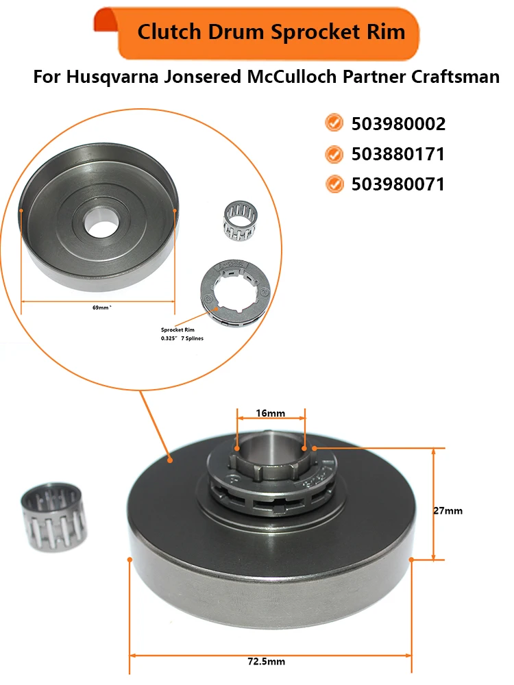 Description Picture 2 of itemClutch Drum Sprocket Rim For Husqvarna 346XP 351 353 357 357XP 359 Jonsered 2149 2159 CS2147 CS2152 CS2153 CS2156 CS2159 G5300