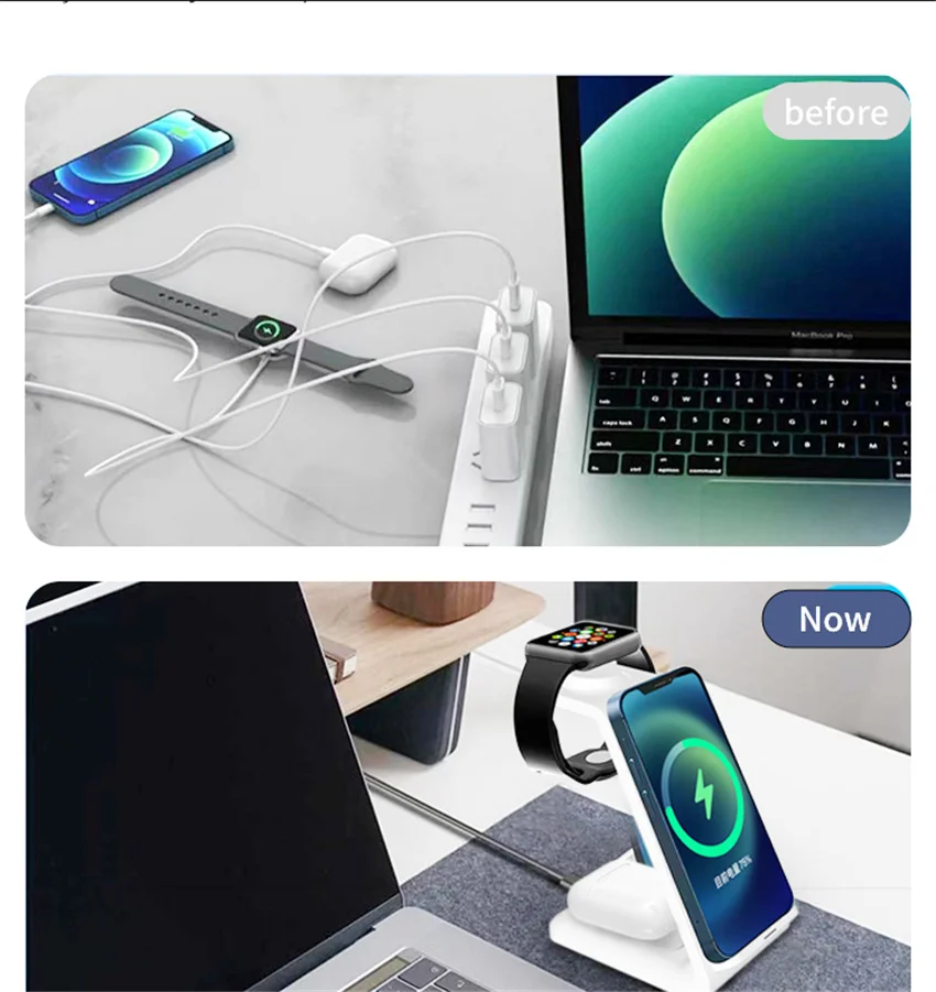 Description Picture 5 of item15W Wireless Charger Stand For iPhone 14 13 12 11 8 Apple Watch 3 in 1 Fast Charging Docking Station for Airpods Pro iWatch 8 7