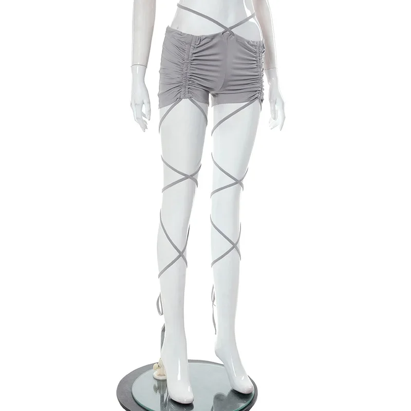 Description Picture 4 of itemCyber Gothic Bandage Sexy Women Shorts Y2k Punk Drawstring Ruched Low Waist Bottoms Streetwear Skinny Festival Outfits