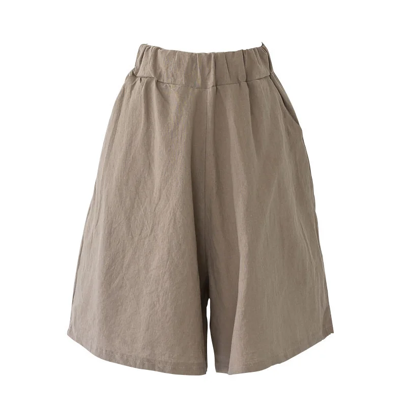 Women's Clothing Summer 2023 Cotton and Linen Casual Shorts Plus Large Size Elastic Waist Five-point Wide-leg Pants