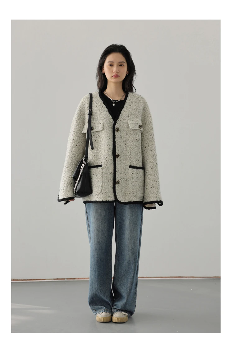 Description Picture 6 of itemCHIC VEN Women's Woolen Coat Heavy Industry Down Jacket Vintage V-Neck Woman Down Coat Female Tops Autumn Winter 2022