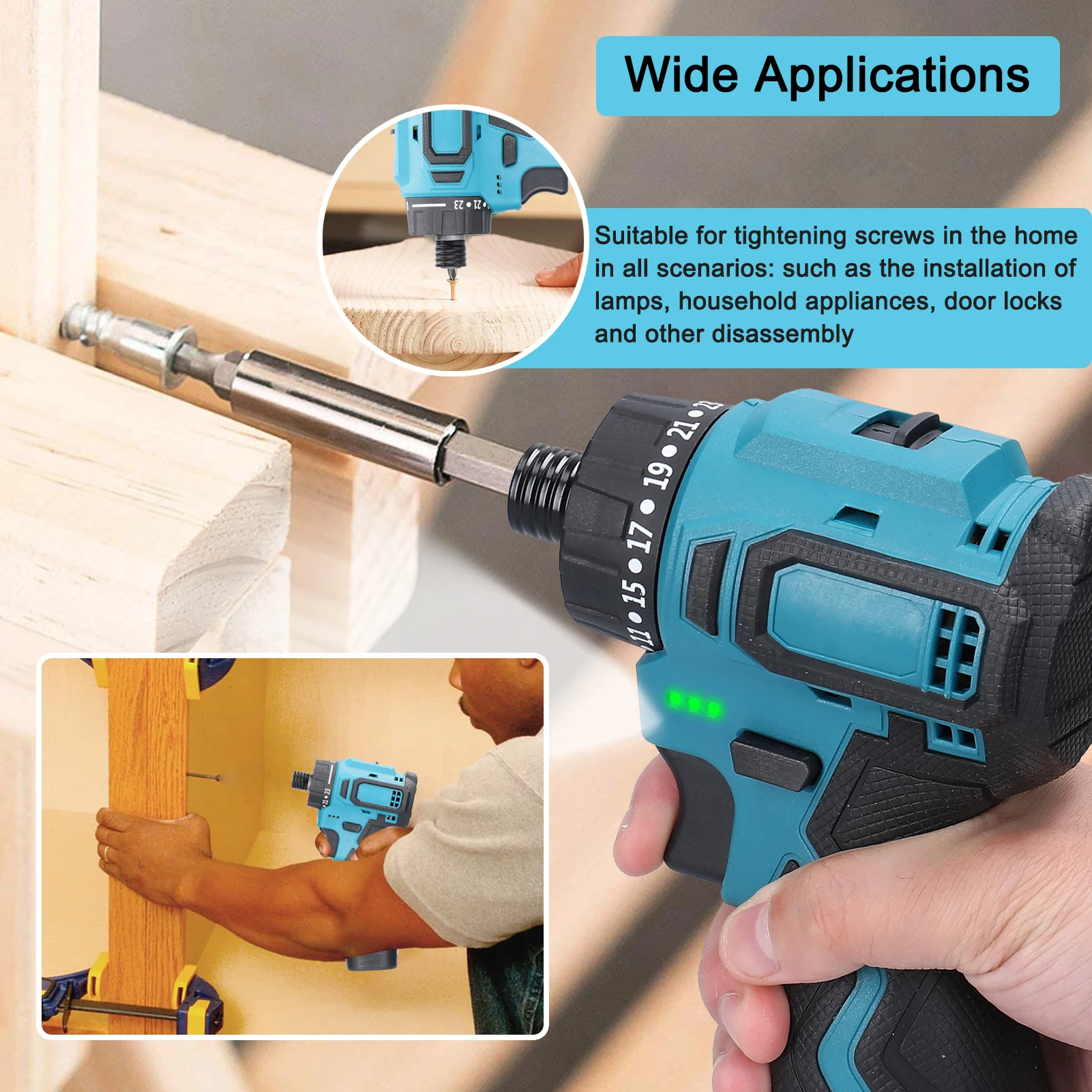 Description Picture 3 of item18V Lithium Screwdriver 45Nm Torque Adjustable 2 Speed Control Brushless Motor Impact Electric Screw Driver For Home Appliances