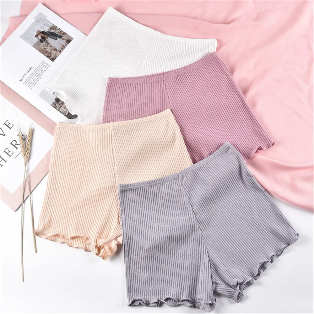 Women Safety Short Pants Lingerie Panties Security Ribbed Striped Seamless Elastic Underwear Boxer Shorts