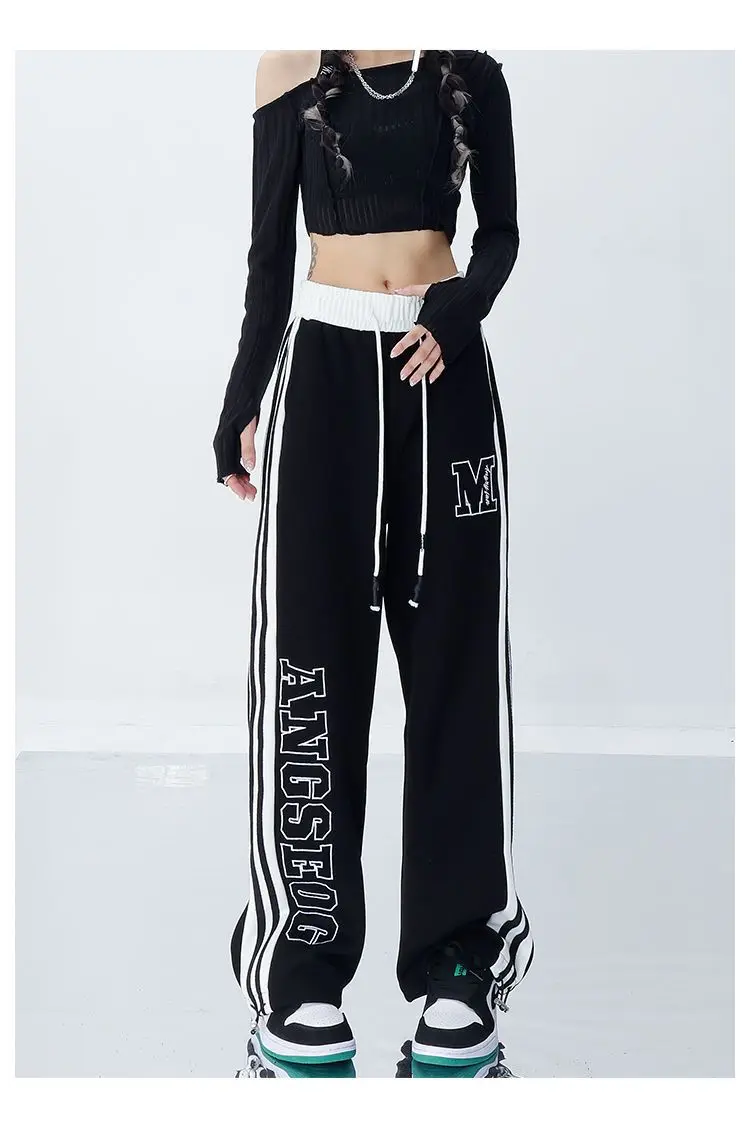Description Picture 6 of itemHarajuku Hip Hop Women Striped Jogging Sweatpants Oversize Drawstring Elastic Waist Streetwear Vintage Baggy New Sports Trousers
