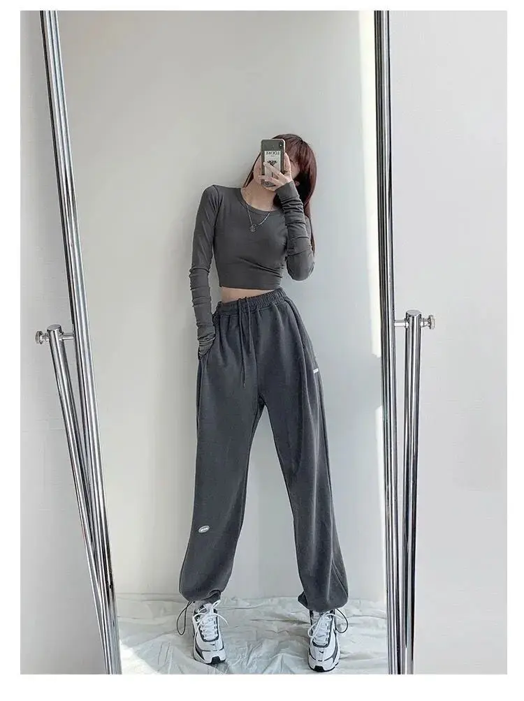 Description Picture 3 of itemHOUZHOU Women White Sweatpants Casual Baggy Sports Pants Joggers High Waisted Trousers Basic Classic Korean Streetwear All-match