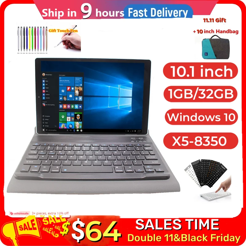 New 10.1'' Tablet PC 1GB RAM 32GB ROM Windows 10 NX16A X5-8350 CPU Dual Camera Quad Core WIFI IPS Screen 5000mAh Battery
