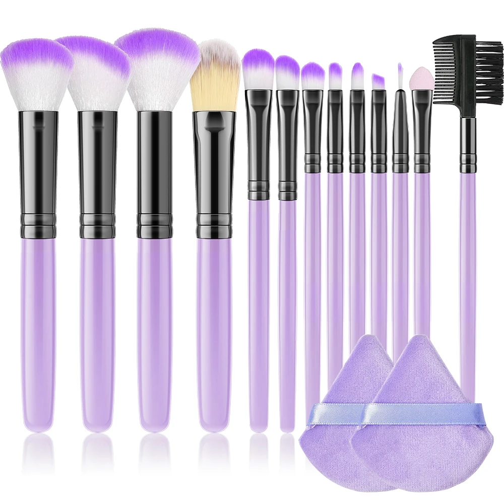 Description Picture 2 of itemPurple Makeup Brushes Set Foundation Blush Powder Eyeshadow Lip Blending Makeup brush beauty tool Cosmetic with 2 Podwer Puff