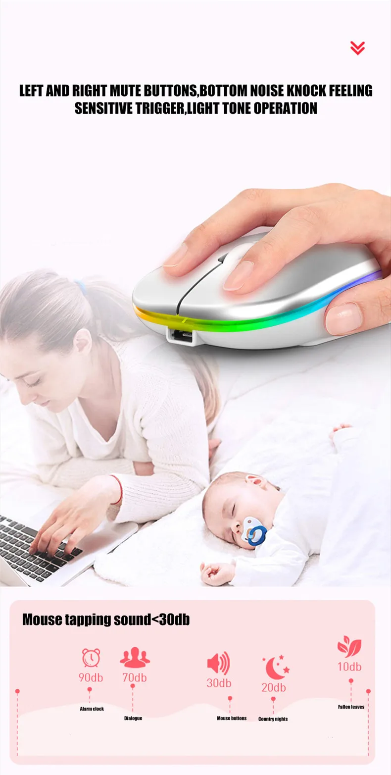Description Picture 5 of itemLED Wireless Mouse Bluetooth-compatible Slim Rechargeable Silent Mice RGB Ergonomic Gaming mouse for Computer Laptop PC 2.4GHz