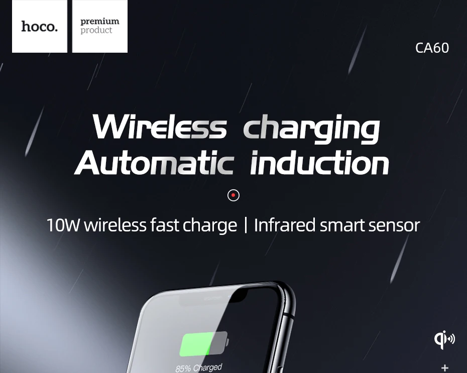Description Picture 2 of itemHOCO Qi wireless Car Charger Stand Automatic infrared clip Air Vent Mount Car Phone Holder 10W Fast Charger for iphone XS Max XR