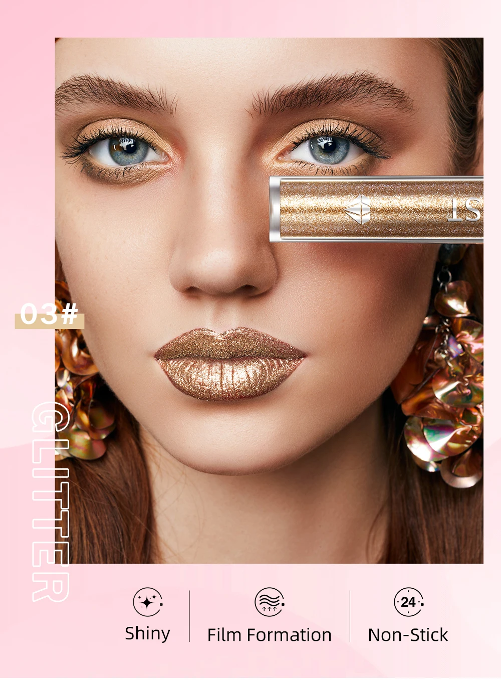 Description Picture 3 of itemQIBEST Glitter Diamond Liquid Lipstick Waterproof Long Lasting Pearl Shiny Lip Gloss Metal Charming Women Lip Makeup 6 Colors