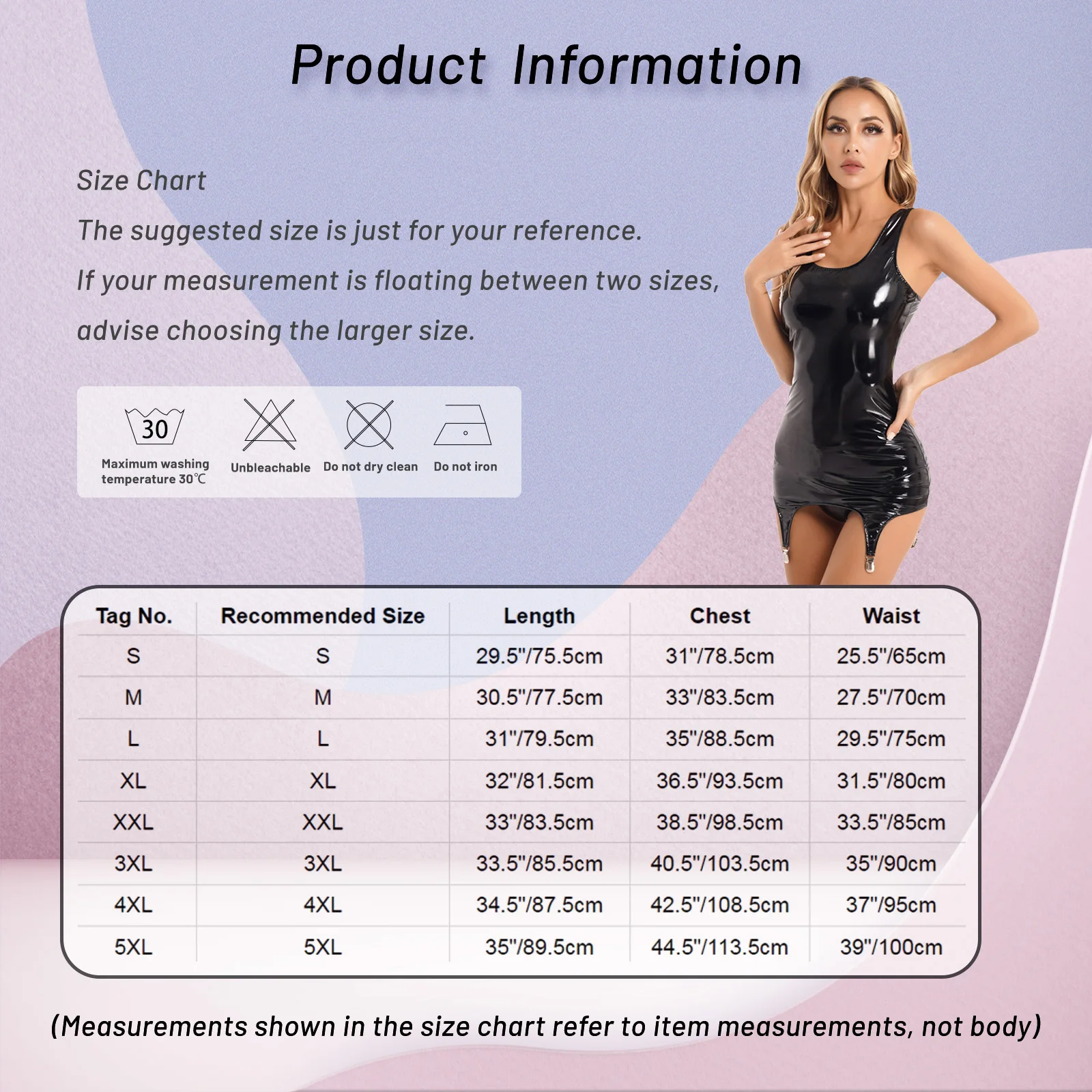 Description Picture 3 of itemSexy Womens Lingerie Club Dress Patent Leather Latex Dress Wet Look Glossy Rave Clubwear Bodycon Mini Dress with Garter Clips