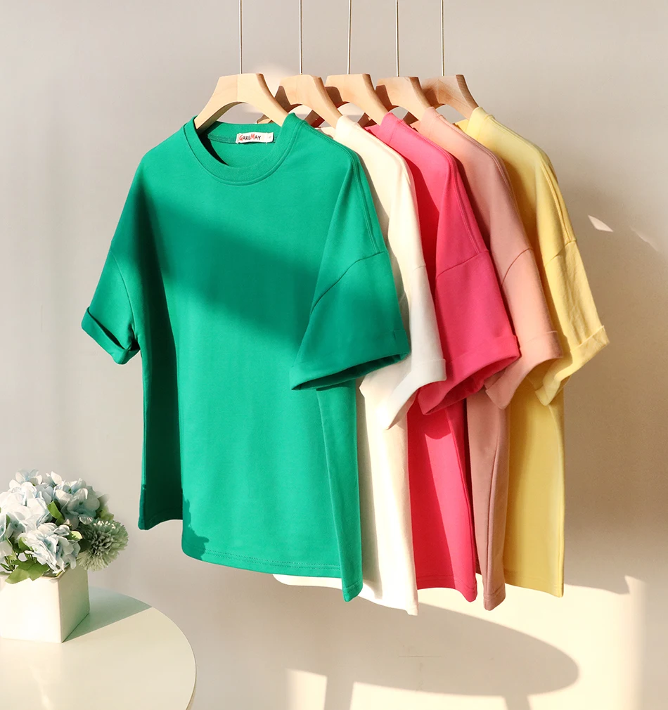 Description Picture 3 of itemGreen Suit Shorts with T-shirt for Women and Top Loose Oversize 100% Cotton Summer Two Piece Set Women Classic Tracksuit Casual