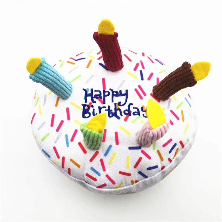 Description Picture 2 of itemDog Chew Toys Birthday Party Stuffed Plush Puppy Toys Cake-shaped Interactive Chew Pet Squeaky Toys with Candles