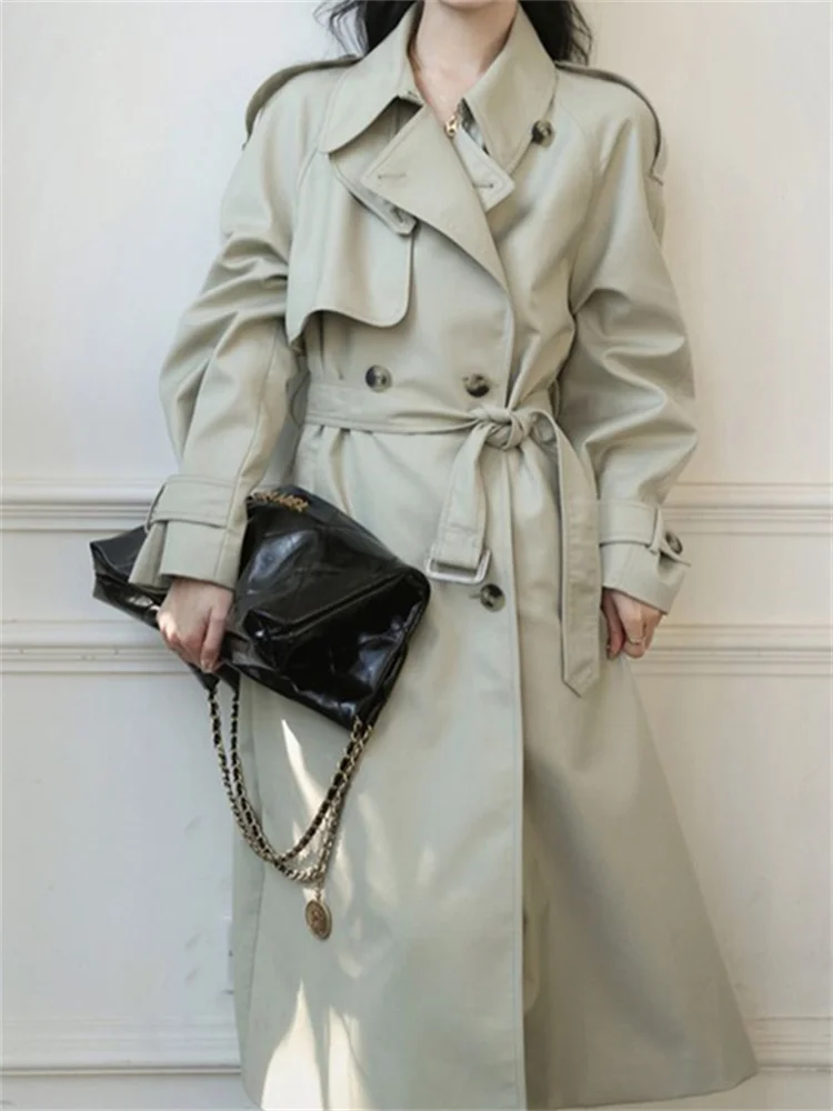 Description Picture 6 of itemBotvotee Solid Long Trench for Women Fall Winter 2023 New Vintage Turn Down Collar Long Sleeve Jacket Loose Double Breasted Coat