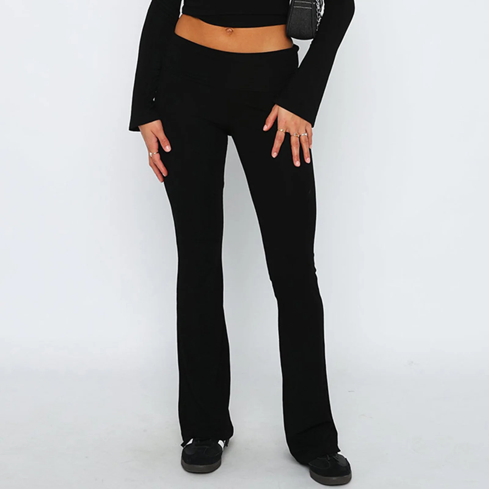 Description Picture 4 of itemHarajuku Streetwear 2023 Casual Y2K Style Flared Pants Solid Color Low Waisted Trousers Dailywear Slim Fit Tunic Pants for Woman