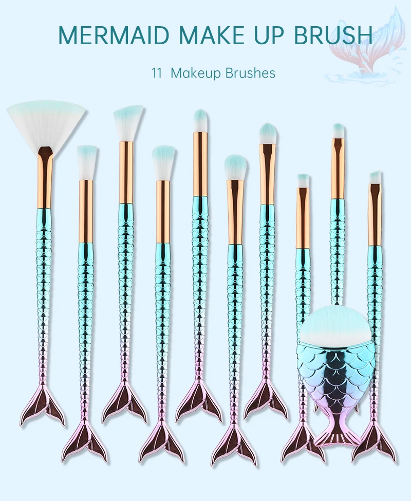 Description Picture 2 of item10/11pcs Makeup Brushes Kit maquiagem maquillaje New Mermaid Foundation Eyebrow Eyeliner Cosmetic makeup Brushes