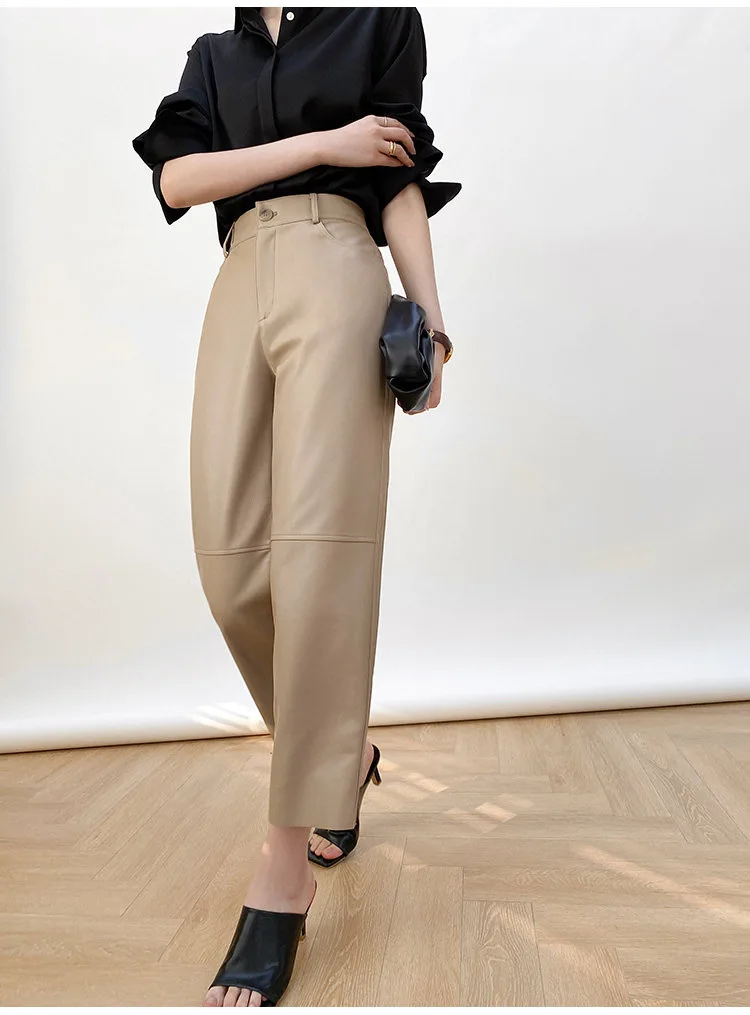 Description Picture 4 of itemStreetwear Genuine Leather Pants Women Spring 2022 Womens Fashion wide leg Trousers High Waist Women Clothing