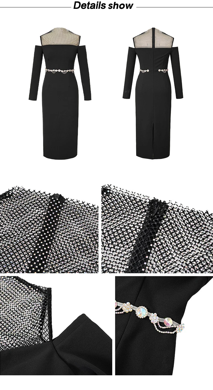Description Picture 3 of itemFashion Elegant Luxury Evening Long Dresses Women Clothing Ladies Sexy Off-Shoulder Bodycon Slim Fit Vestidos Fiesta Robe Black