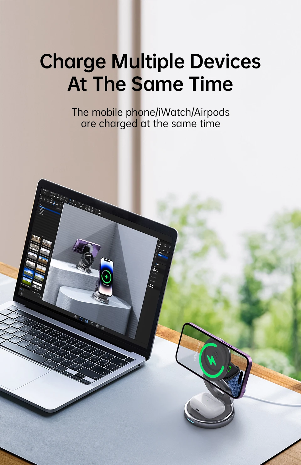 Description Picture 4 of itemFoldable 30W Magnetic Wireless Charger Stand For iPhone15 14 13 12 Pro Max Apple Watch Airprods Pro 3 in 1 Fast Charging Station