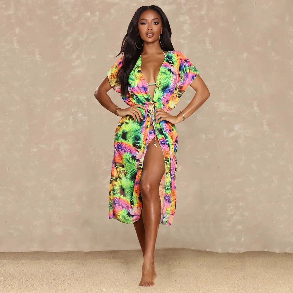 Description Picture 5 of itemRMSFE 2022 Summer New Fashion Sexy Women Beach Skirt Digital Printed Bikini Shawl Three Piece Set