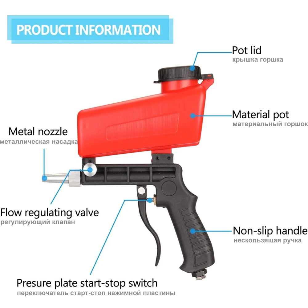Description Picture 5 of itemAdjustable Pneumatic Sandblasting Gun Set 90psi Portable Home Sandblasting Machine Gravity Handheld Gun Set Rust Removal Device