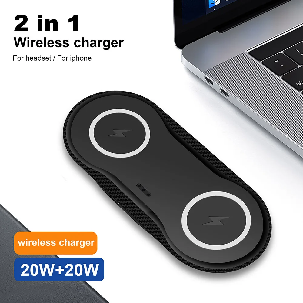 Double 2 in 1 Fast Wireless Charger for iPhone 11 12 13 14 X 8 XR AirPods Pro 40W Dual Wireless Charging Station for Samsung S22