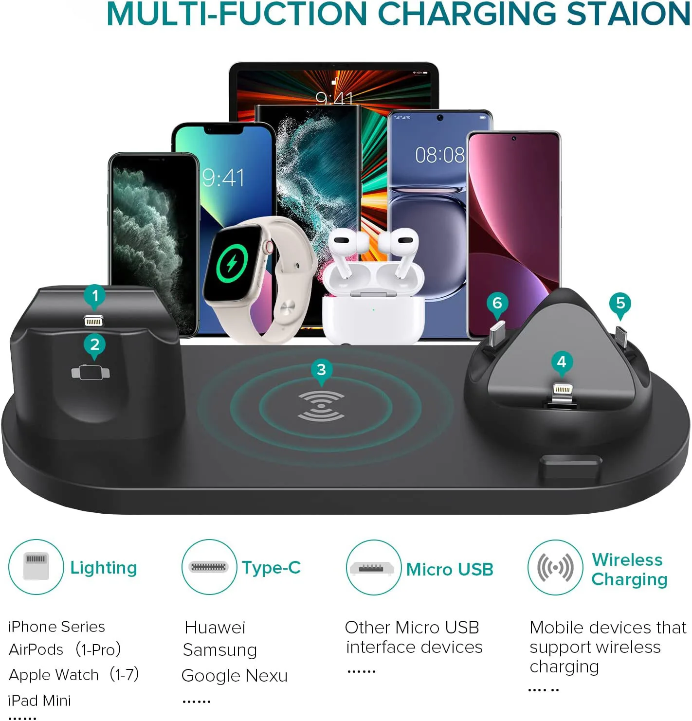 10 in 1 Wireless Charger Stand For iPhone 14 13 12 11 Samsung Iconic Brand Fast Charging Dock Station for Airpods Pro iWatch 7