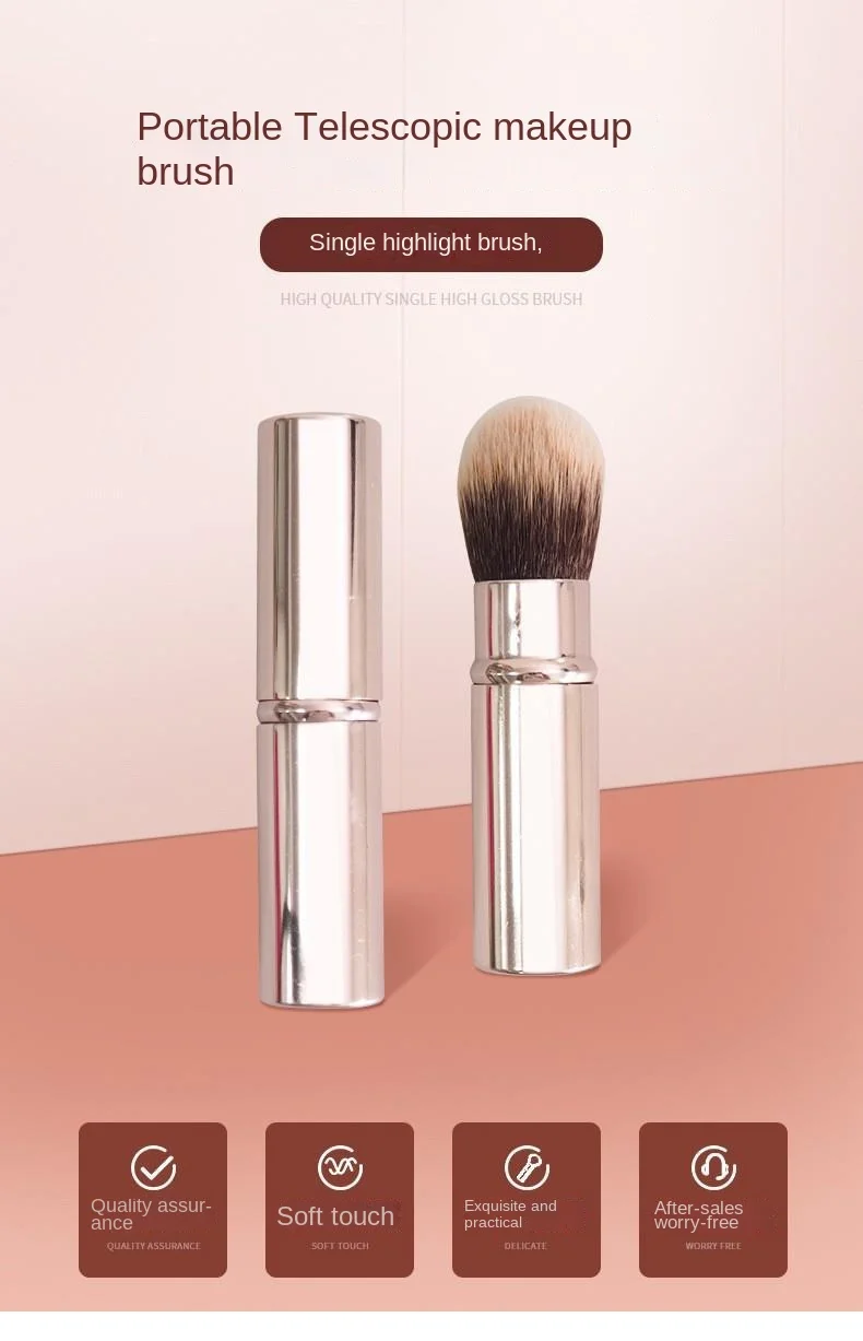 Description Picture 2 of item1pcs Small Retractable Cosmetic Brush Mini Portable Face Powder Powder Blusher Highlight Brush Fiber Hair Metal Handle Brush