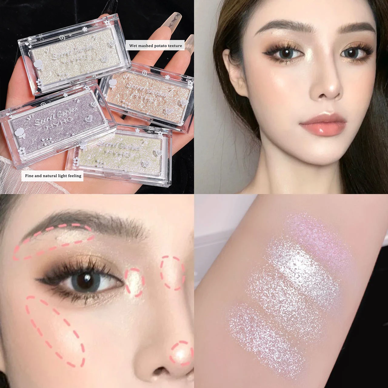 Silver White High Gloss Face Brightening Makeup Diamond Highlighter Palette Mashed Potato Texture Shimmer Iluminador Highlight