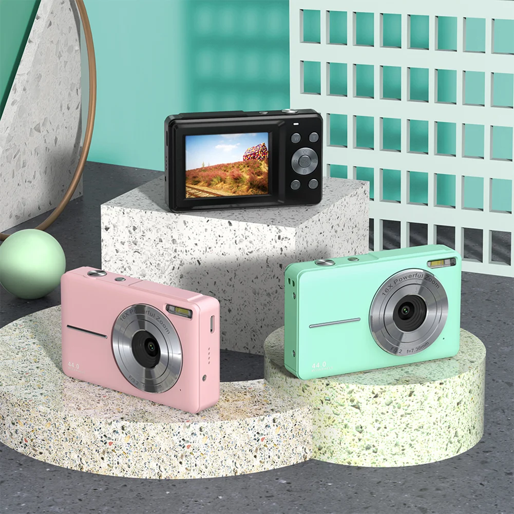 2.4 Inches HD 1080P Digital Camera Rechargeable with 16x Zoom Compact Camcorder 44MP Professiona Photography Cam for Teens Party