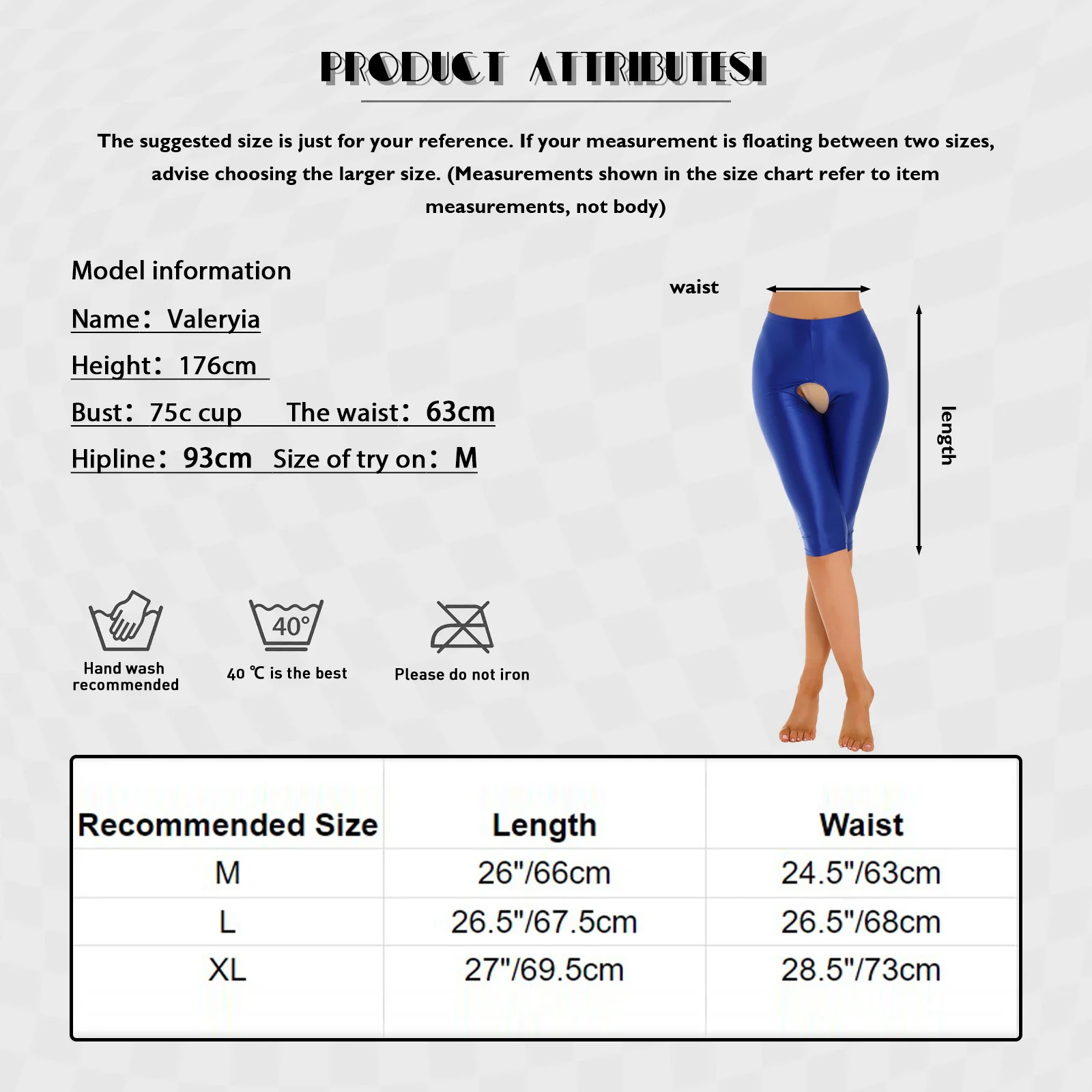 Description Picture 3 of itemWomens Glossy Smooth Open Crotch Shorts Stretchy Elastic Waistband Leggings Short Pants Slim Fit Bottoms for Sport Yoga Dance