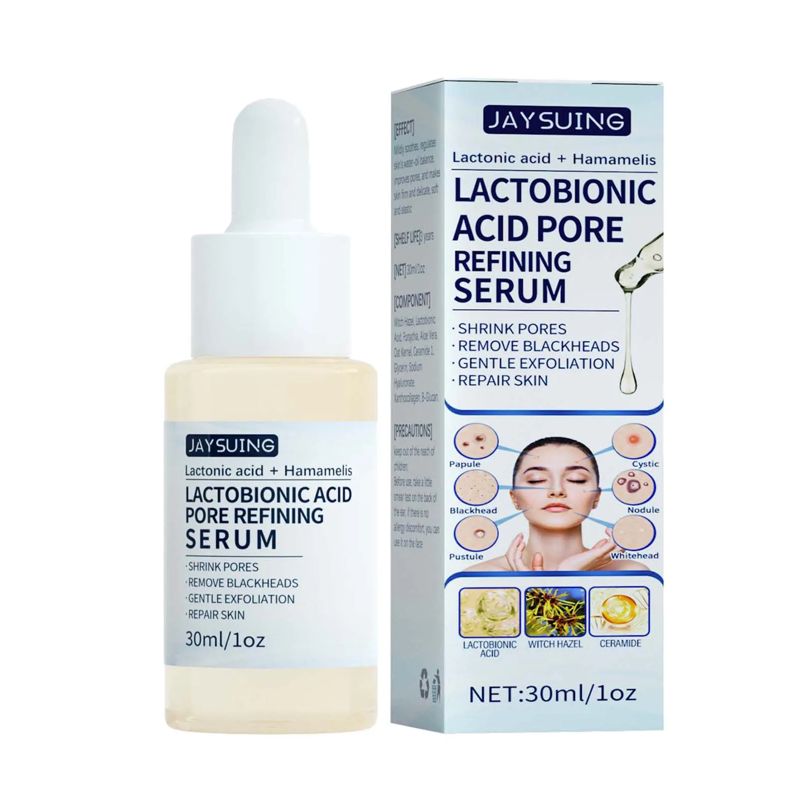 Description Picture 2 of itemLactobionic Acid Shrink Pore Essence Hyaluronic Acid Firming Brighten Moisturizing Nourish Essence Pore Shrink Face Serum 30ml