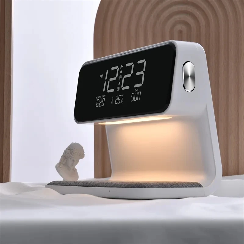 Creative 3-in-1 Bedside Lamp Wireless Charging LCD Alarm Clock Wireless Phone Charger for Iphone