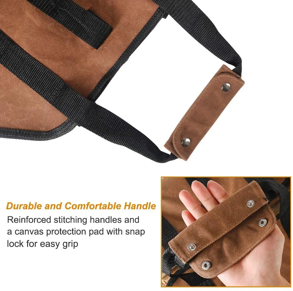 Description Picture 3 of itemFirewood Canvas Log Carrier Tote Bag Waxed Fireplace Large Wood Carrying Bag with Handles Security Strap Camping Outdoor Indoor