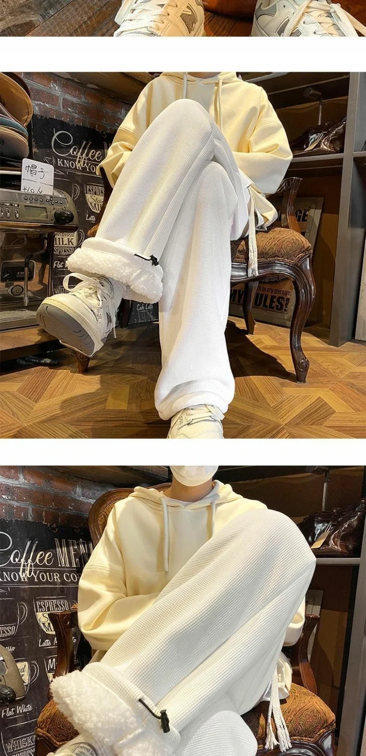 Description Picture 6 of itemMen's Winter Warm Lambswool Thicken Sweatpants Waffle Loose Casual Fleece Trousers Fashion Streetwear Comfort Harem Pants