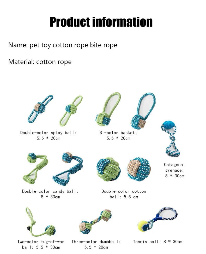 Description Picture 6 of itemDog grinding teeth to relieve depression, knot toy, dog biting rope set, puppy size dog toy ball
