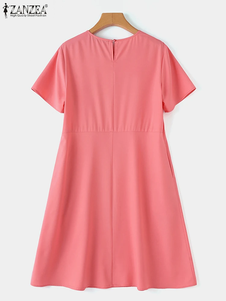 ZANZEA Fashion OL Work Vestidos Oversized Woman Vintage Solid Dress Short Sleeve O-Neck Sundress Casual Party A Line Dresses