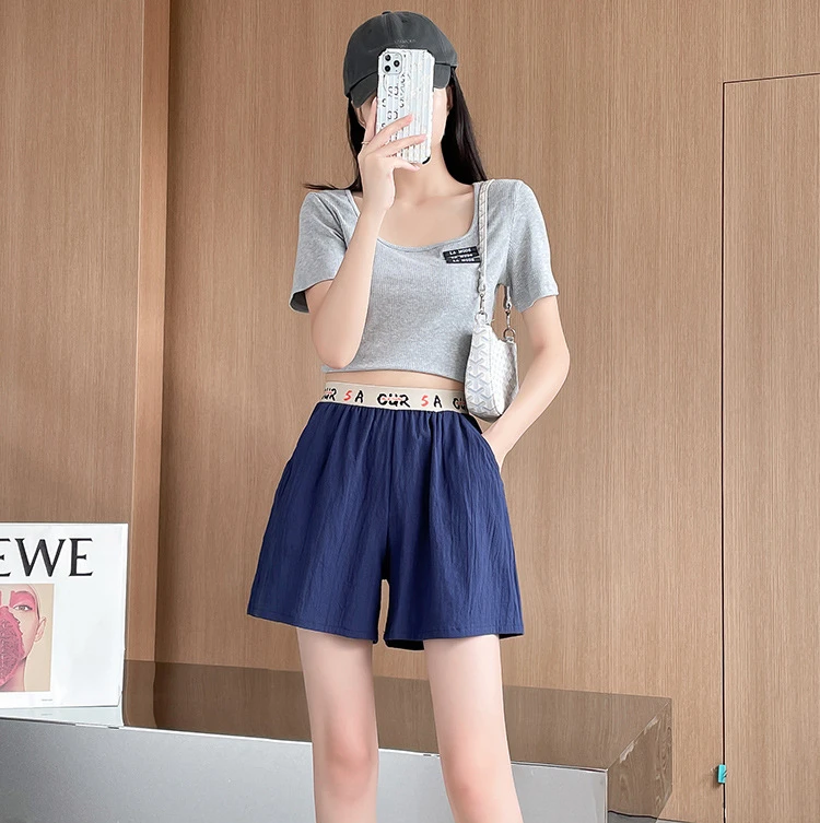 Description Picture 5 of item2022 Summer New Women's Shorts Fashion Simple Loose High Elastic Elastic Waist Casual Wear Cotton and Linen Shorts Women Pants
