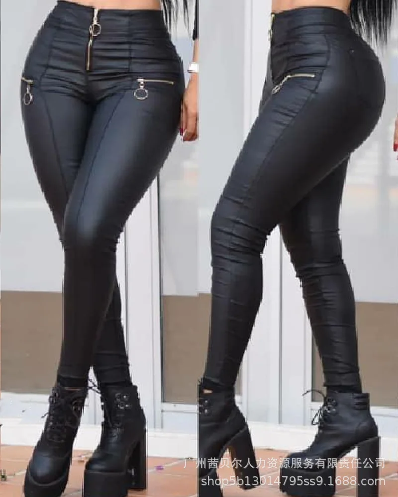 Description Picture 3 of itemPU Leather Pants Women Sexy Long Pants Slim Fit Zipper Trousers High Waist Pencil Pant Capris Casual 2023 Autumn Streetwear
