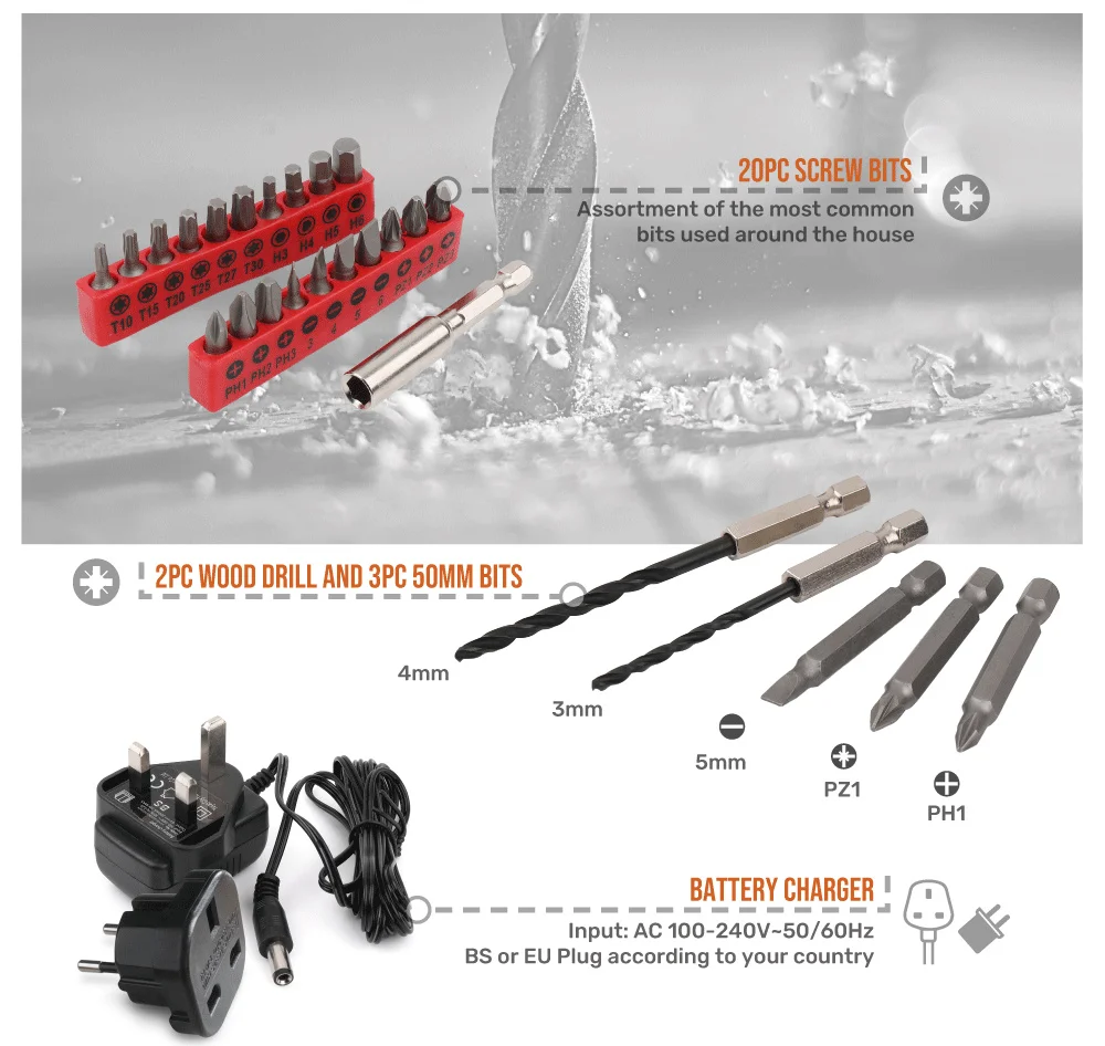 Description Picture 6 of itemHi-Spec Pink 4.8V Cordless Electric Screwdriver Wireless Cordless Drill Driver Battery Screwdriver Gun Power Tool with LED Light