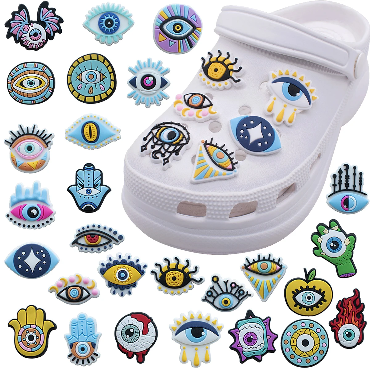 Description Picture 2 of itemNew Arrival Cute Evil Eyes Shoe Charms for Crocs Bracelet Wristband DIY Decoration Accessories Kids Man Women Party Gifts
