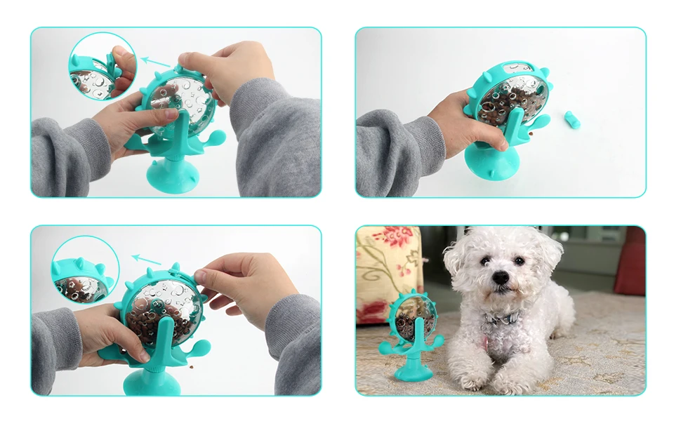Description Picture 2 of itemDog Fun Windmill Turn Toy Leaky Food Ball Interactive Pet Toy Slow Food Feeder Training Practice Bowl Pet Play Feeding Ball