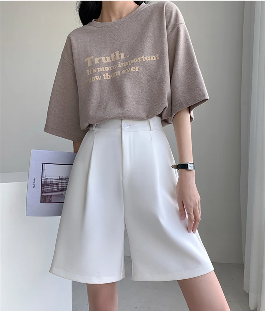 High Waist Knee Length Suit Pants Women 2023 Summer Streetwear Casual Drapey Shorts