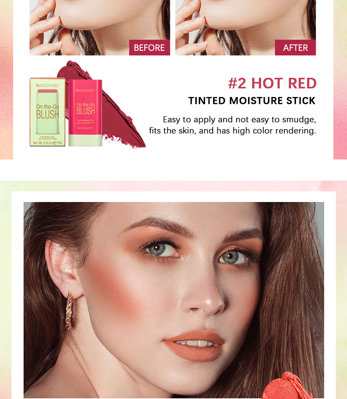 Description Picture 6 of itemIbcccndc 3 Colors Blush Highlighter Bronzer Contour Shadow Cream Cheek Blusher Blush Stick Women Face Cosmetic Beauty Makeup